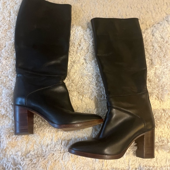 Chloe Shoes - Chloe Black Leather Knee-High Block Heel Boots